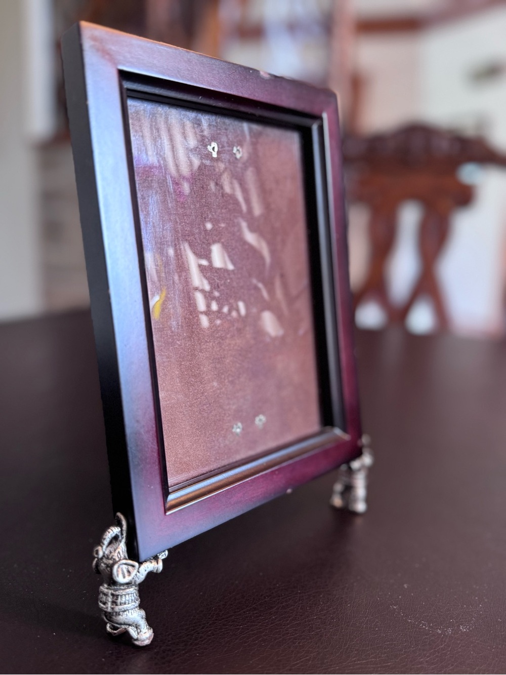 Mahogany Finish Picture Frame with Decorative Silver Feet - Picture 4 of 5